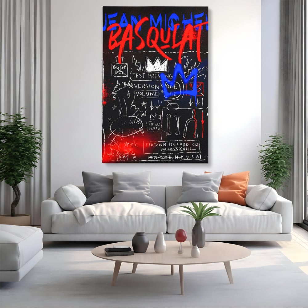 Tablou canvas cu tablou canvas cu grafica pop art, fara rama, pe sasiu de lemn, pe perete intr-un living